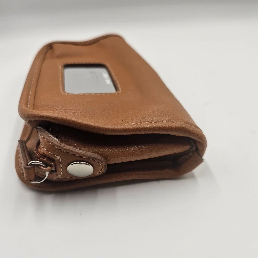 Nine West Brown Faux Leather ‎ Makeup Bag Vintage Mirror